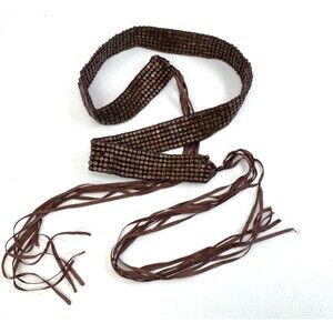 Vintage Y2K Women Wood Beaded Woven Belt Tie Ends 31" Boho Peasant Gypsy Goth
